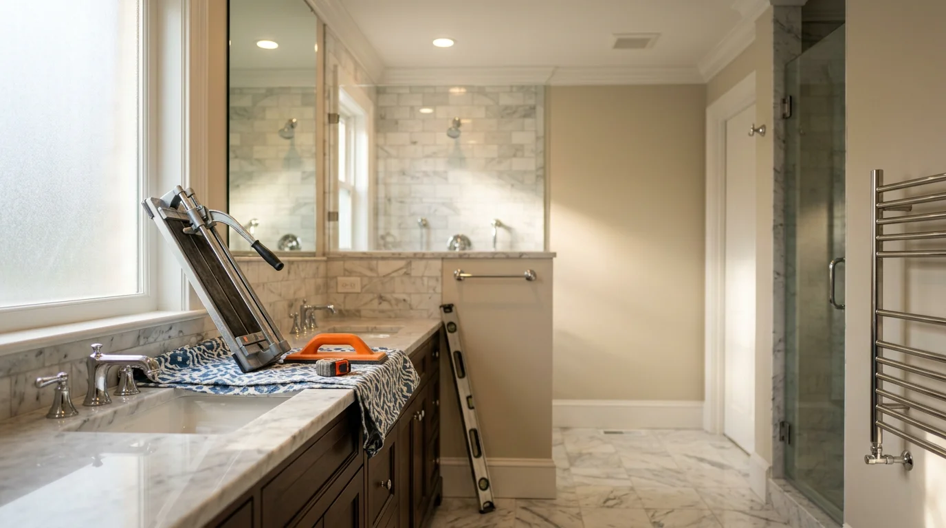 Renovated bathroom with modern fixtures and tile