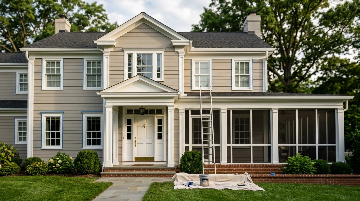 Freshly painted exterior home with new porch screen