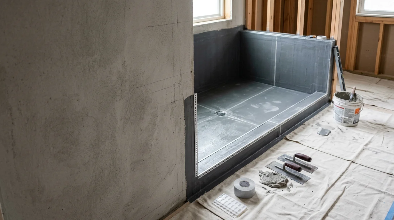 A finished walk-in shower installation in a McLean, Virginia home, showing a barrier-free tiled shower with clean grout lines and a glass enclosure. The bathroom reflects a modern, open layout typical of updated homes in the Northern Virginia area.